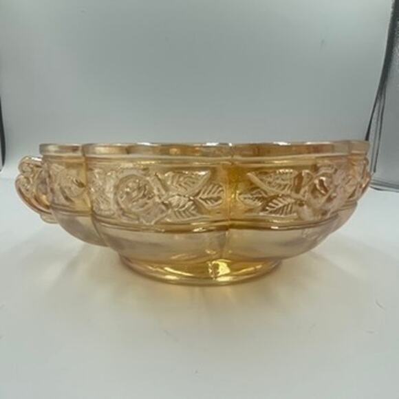 Vintage Jeannette Iridescent Aztec Rose Design Double Handle Dish Carnival - Picture 2 of 5